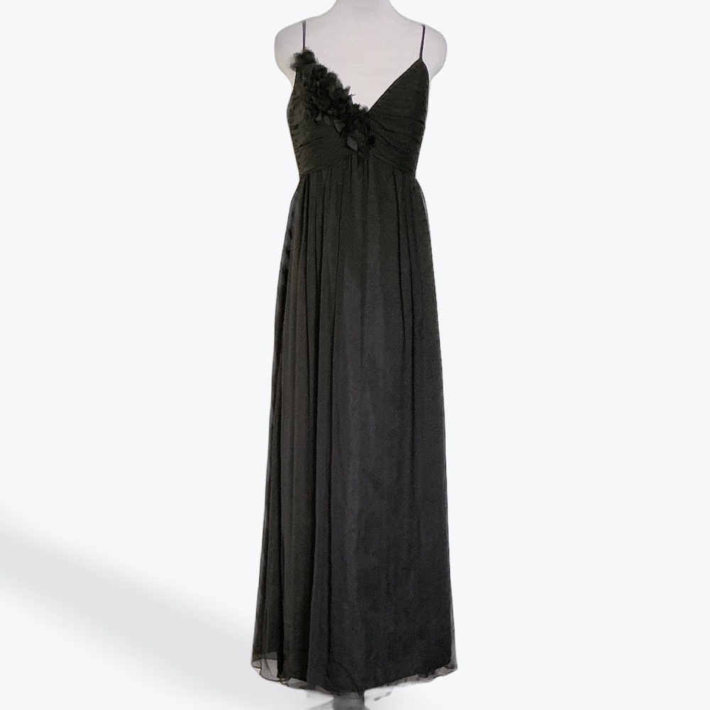 Melissa Sweet Black 100% Silk Chiffon Floral Formal Gown Dress Sz 8 Repair ASIS